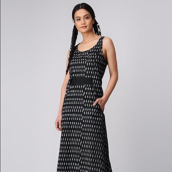 JAYPORE Black-Ivory Handloom Cotton Ikat Dress NWT - Picture 1 of 4